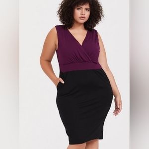 Torrid Black Premium Ponte & Burgundy Purple Jersey Sheath Dress